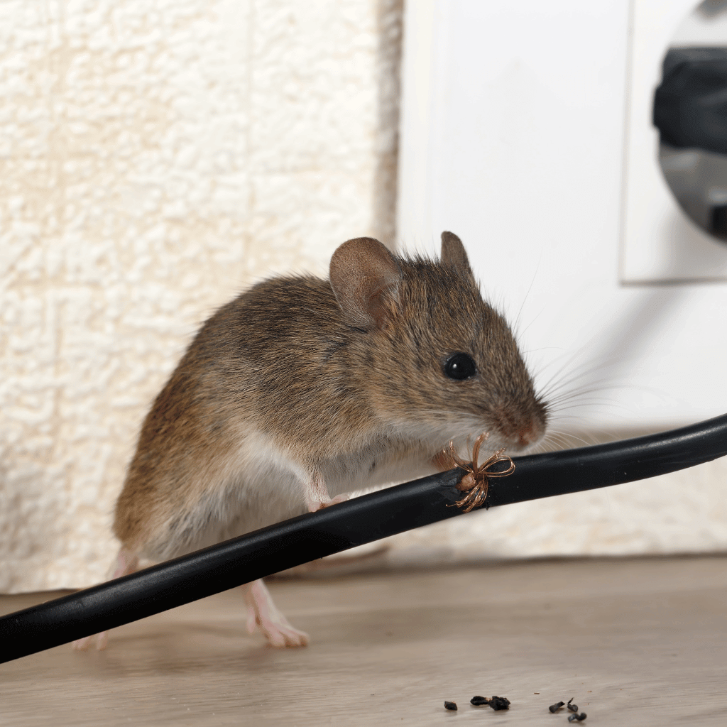 Mouse gnawing at an electric cable