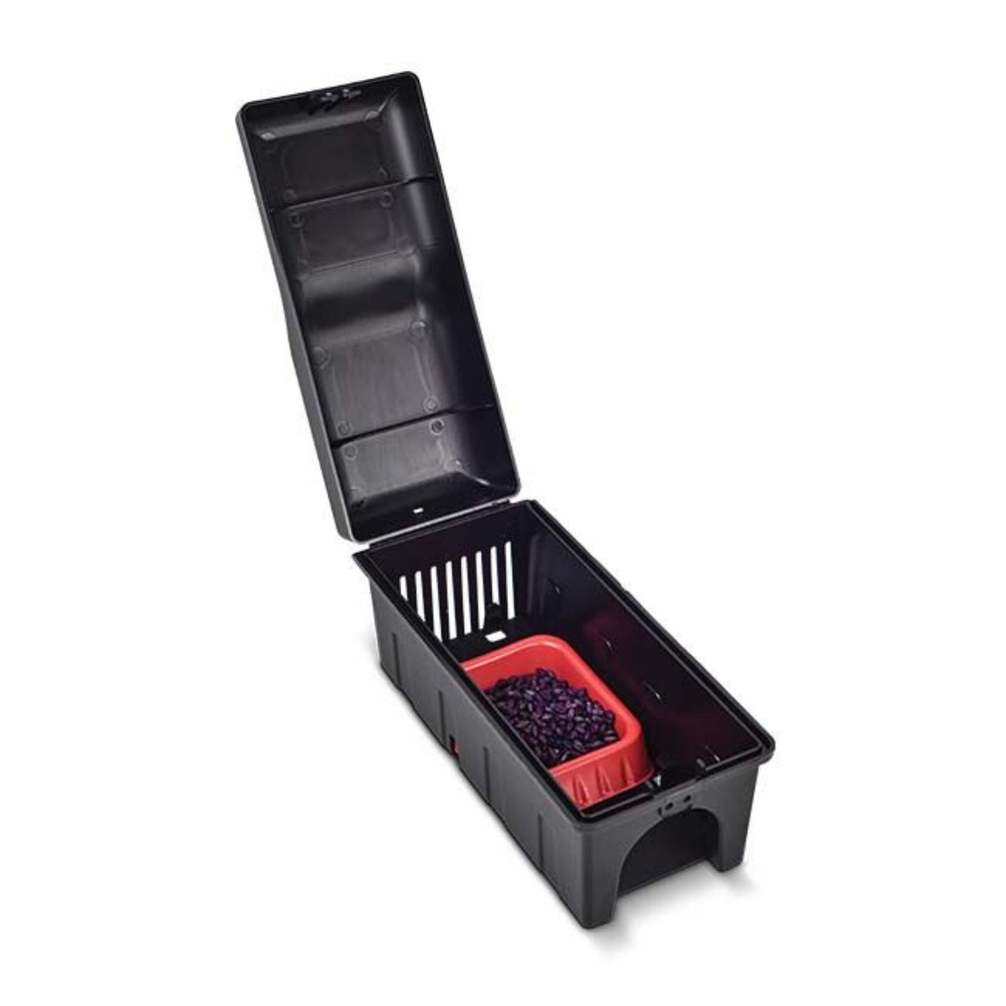 Rotech Compact, Lockable Rat Bait & Trap Station - Open with Bait Try