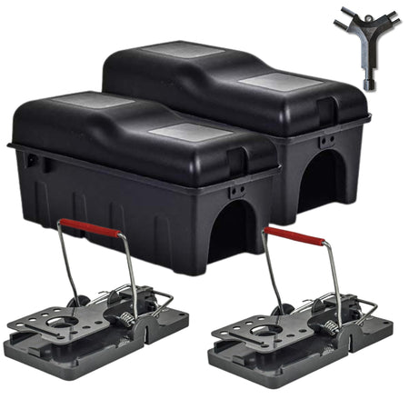 2 x Rat Snap Traps and Compact, Bait & Trap Stations Kit
