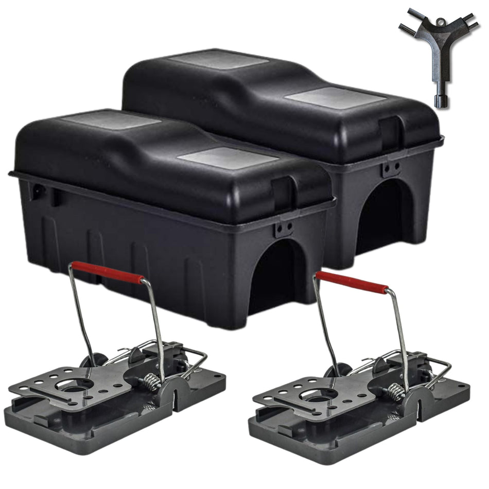 2 x Rat Snap Traps and Compact, Bait & Trap Stations Kit