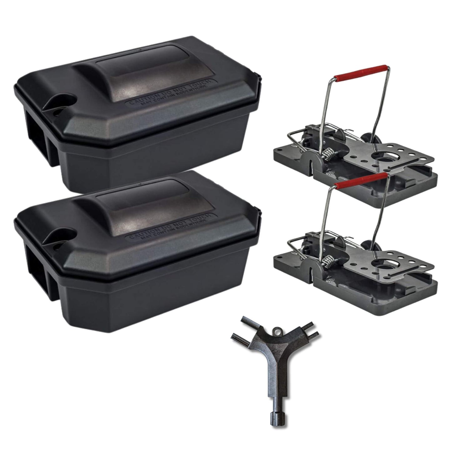 2 x Rat Snap Traps and Lockable Bait Station Boxes (Set)