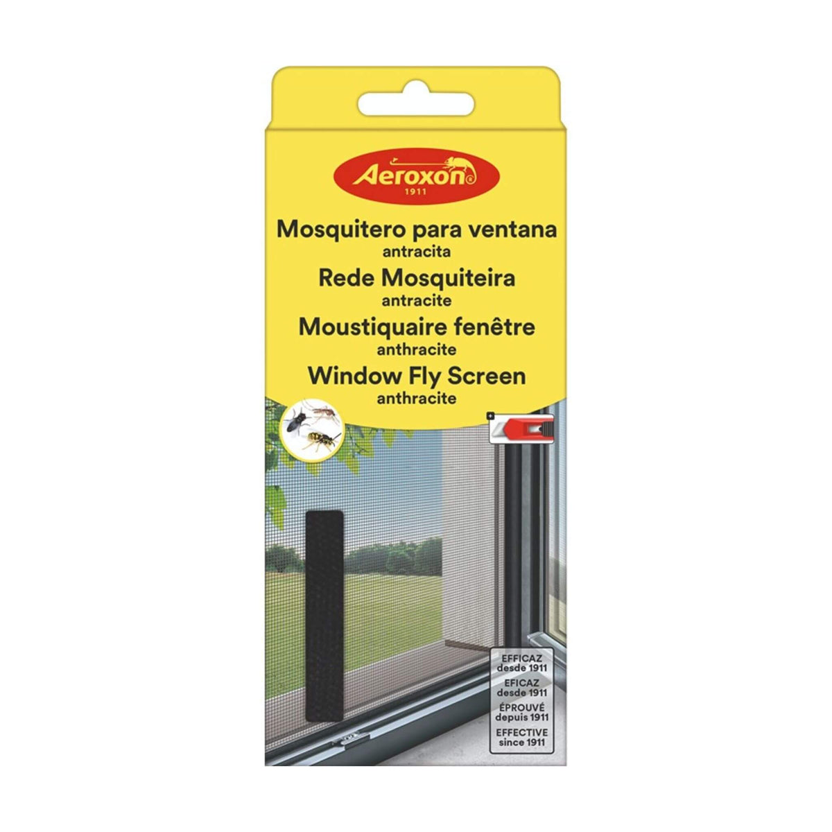 Aeroxon Window Fly Screen – Barely Visible – Anthracite, 130 x 150cm