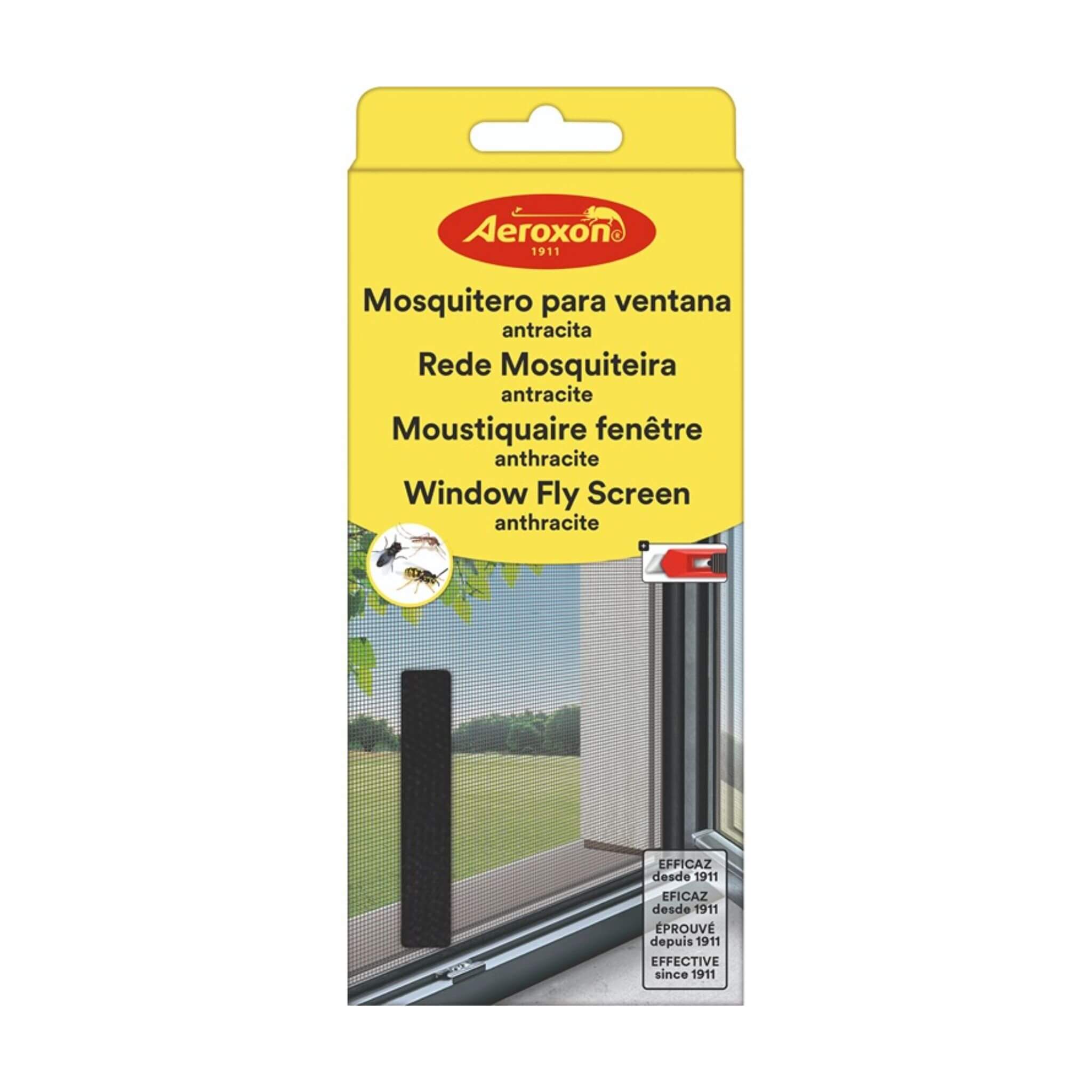 Aeroxon Window Fly Screen – Barely Visible – Anthracite, 130 x 150cm