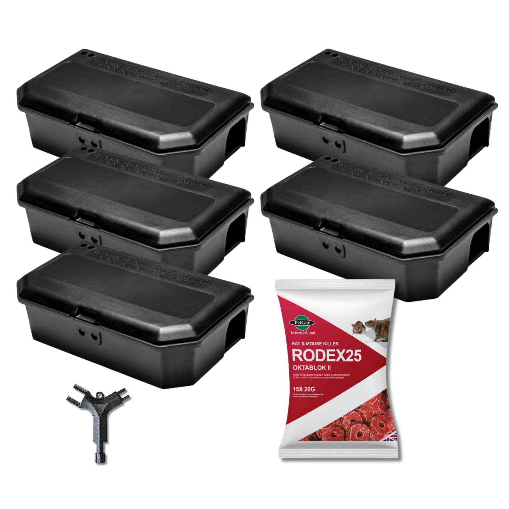 Mouse Bait Blocks and Boxes Kit – Easy Setup, Tamper-Resistant – 5 Pack