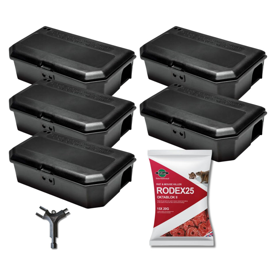 Mouse Bait Blocks and Boxes Kit – Easy Setup, Tamper-Resistant – 5 Pack