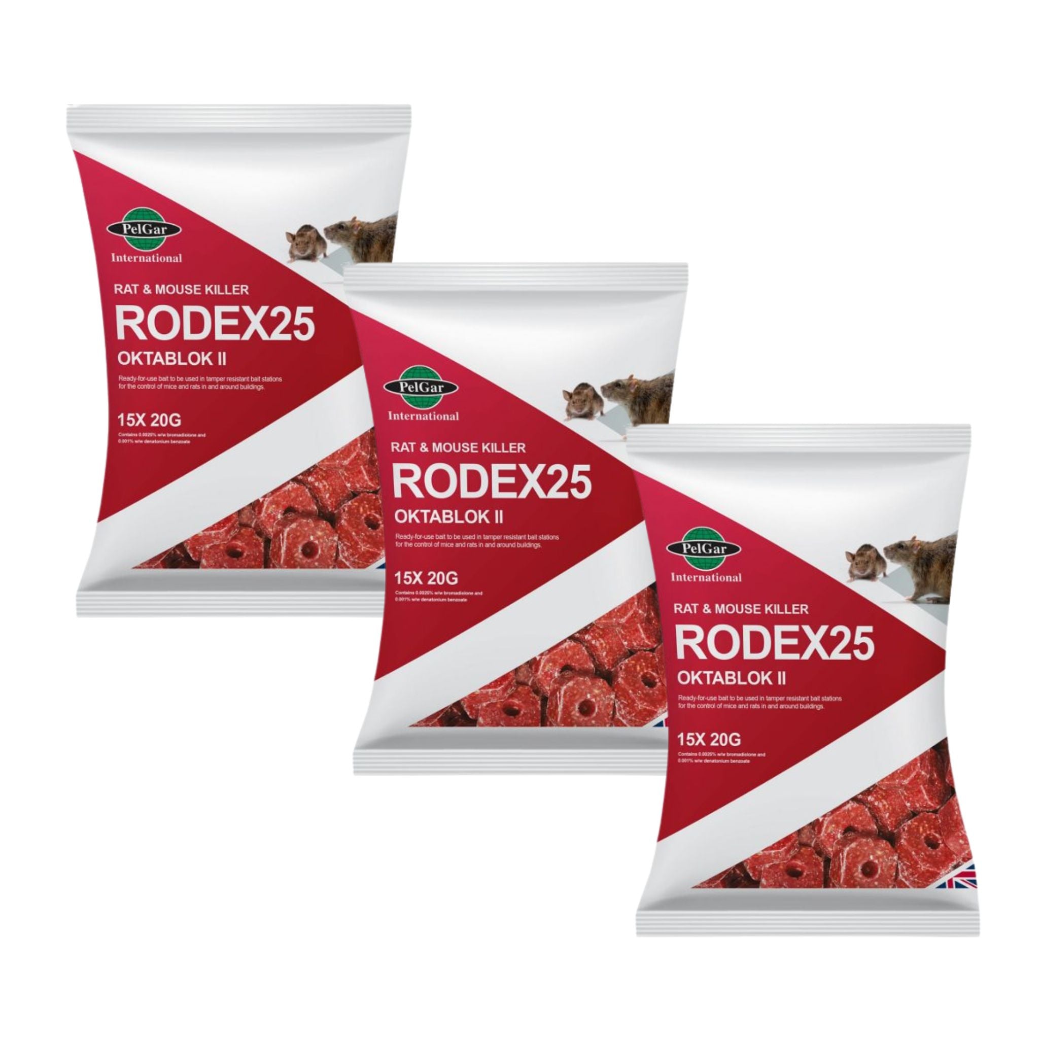 Pelgar Rodex 25 Oktablok II – Rat & Mouse Bait Blocks – 45 x 20g