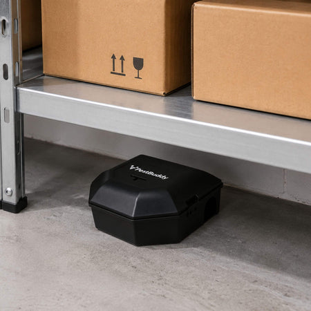 PestBuddy Mouse Bait Station Box in storeroom