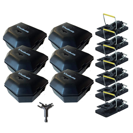 PestBuddy Mouse Traps & Boxes Bulk Kit - Wide Coverage - 6 Pack