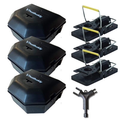 Set of PestBuddy mouse traps on a white background