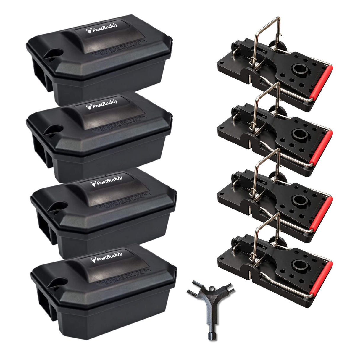 PestBuddy Rat Traps & Bullet Bait Stations Kit - Poison-Free - 4 Pack