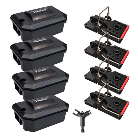 PestBuddy Rat Traps & Bullet Bait Stations Kit - Poison-Free - 4 Pack