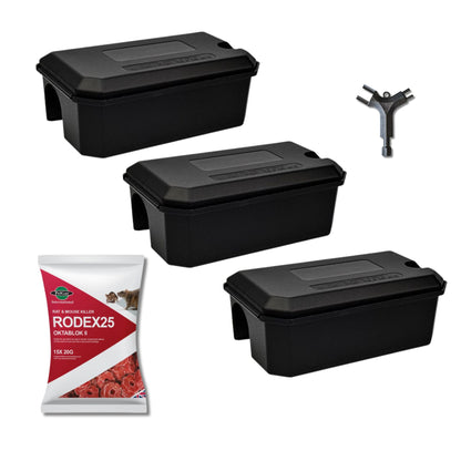 Rat Bait Blocks and Bait Stations Kit – Easy Setup, Tamper-Resistant – 3 Pack