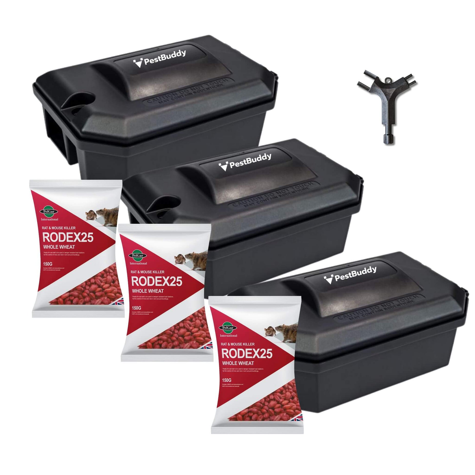 Rat Wheat Bait and Bait Station Kit – Easy Setup, Tamper-Resistant – 3 Pack