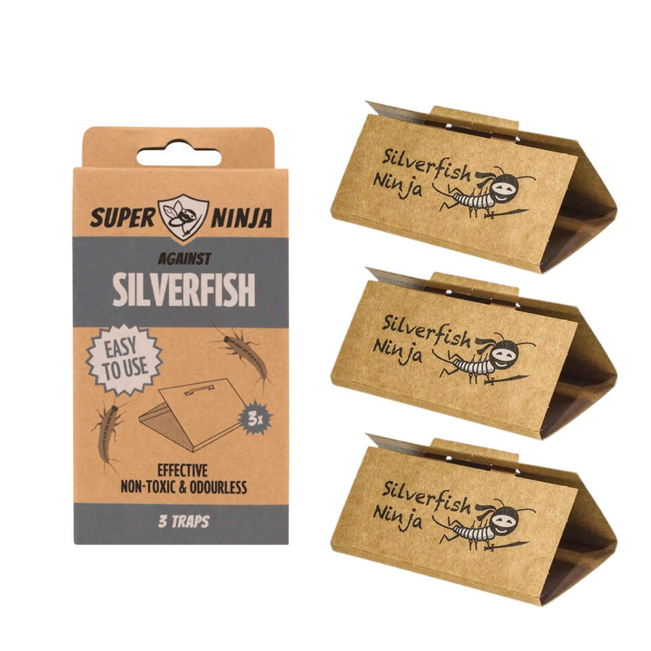 Silverfish Ninja Traps - Non-Toxic, Easy Setup, Fast Results - 3 Pack Box and Traps
