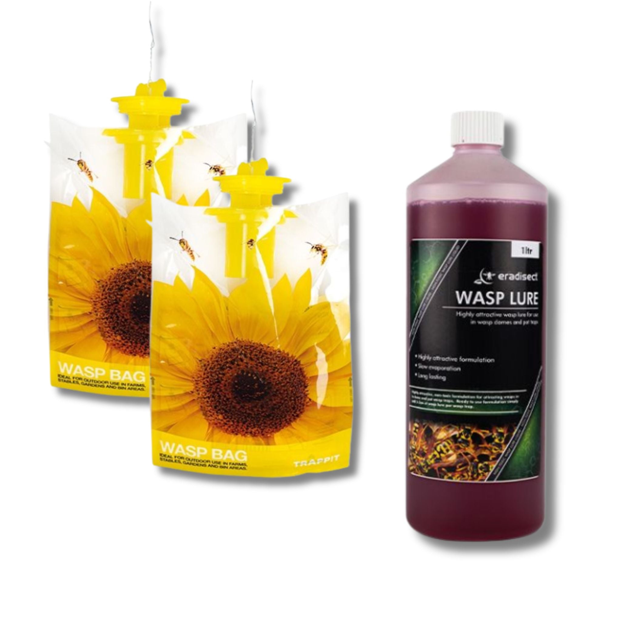 Wasp Control Kit – 2 x Trappit Disposable Wasp Traps & 1L Eradisect Non-Toxic Lure